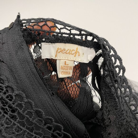 Peach Puffy Sleeve Sheer Allover Lace Cropped Blouse Top - Picture 6 of 13